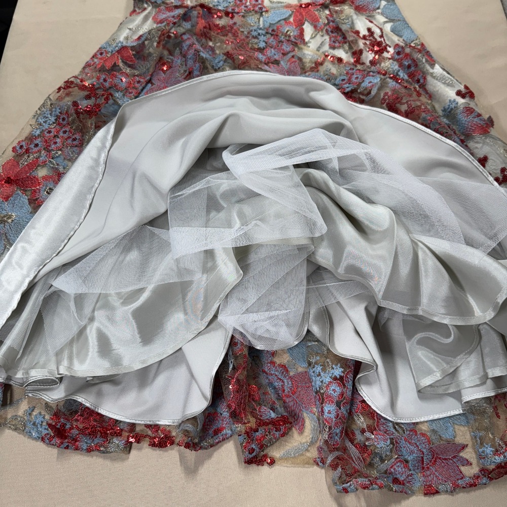 Tahari Floral Sequin Embroidered Dress Sand Scarlet Sky 10 Wedding Cocktail‎ NWT - Picture 9 of 16